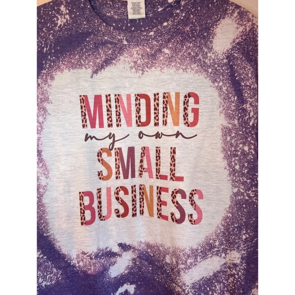 Minding My Own Small Business Purple Bleached T-Shirt Gildan Medium Ring Spun Co - Picture 2 of 4